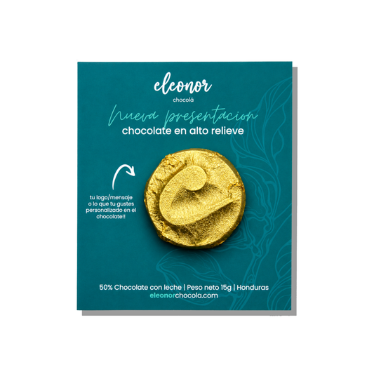 Tarjeta + 1 chocolate personalizado en alto relieve