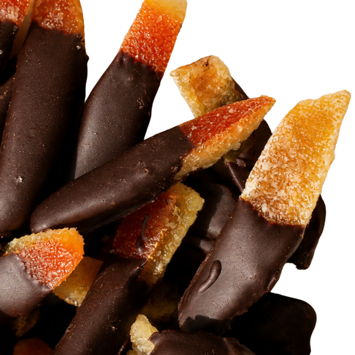 Naranja cristalizada bañada en chocolate oscuro